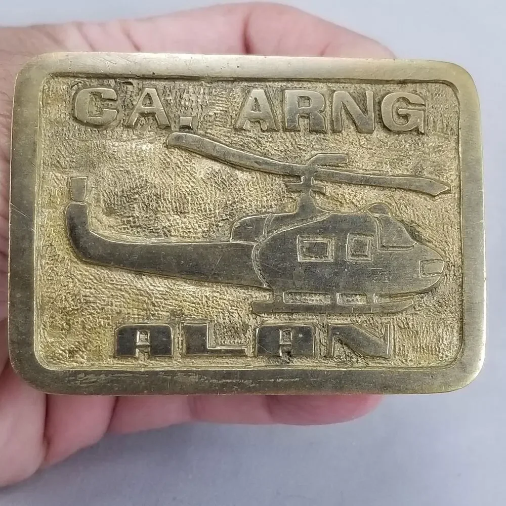 Vintage Belt Buckle Brass CA. Army National Guard ARNG Alan Helicopter‎ Chopper